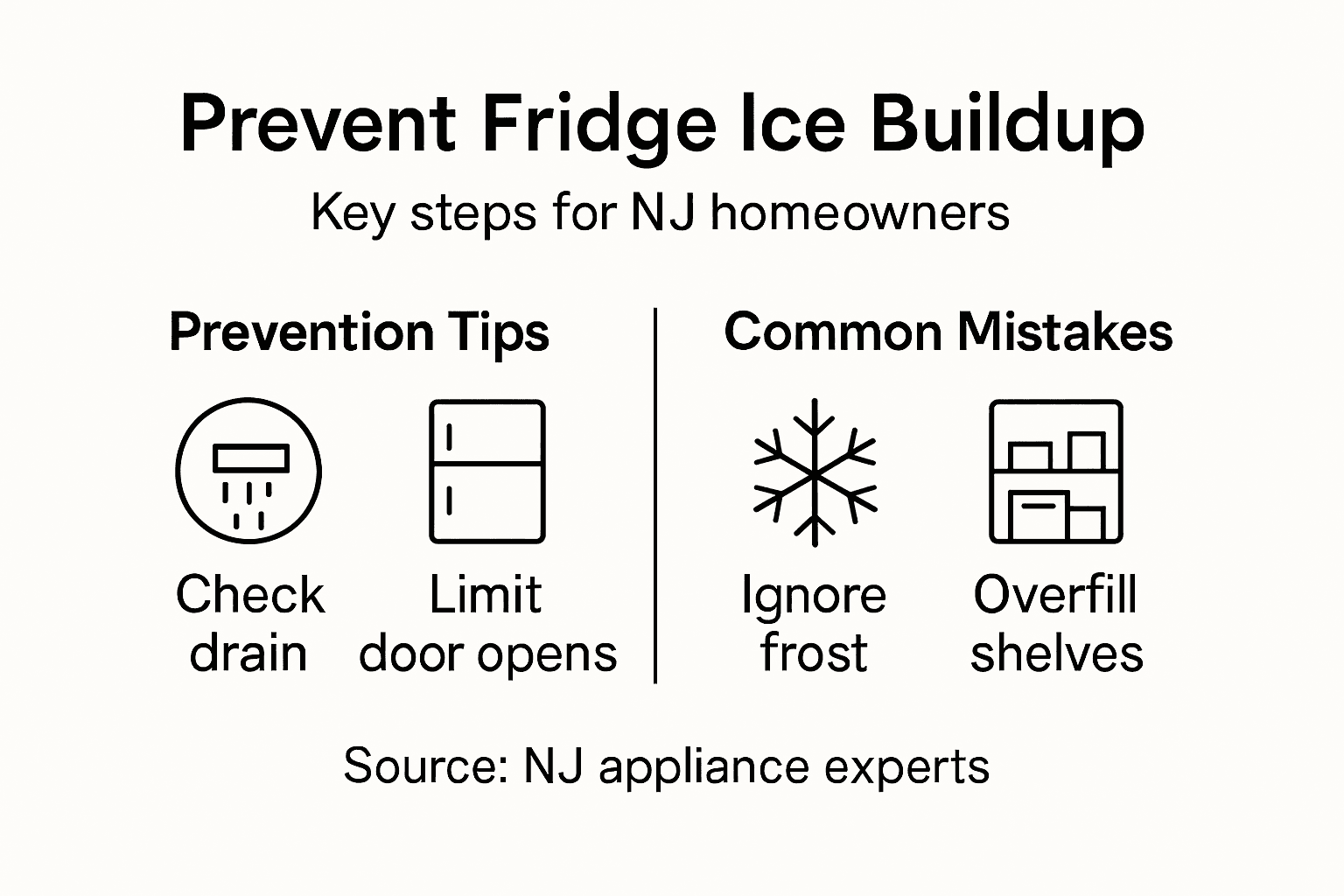 Infographic with tips to prevent fridge ice buildup