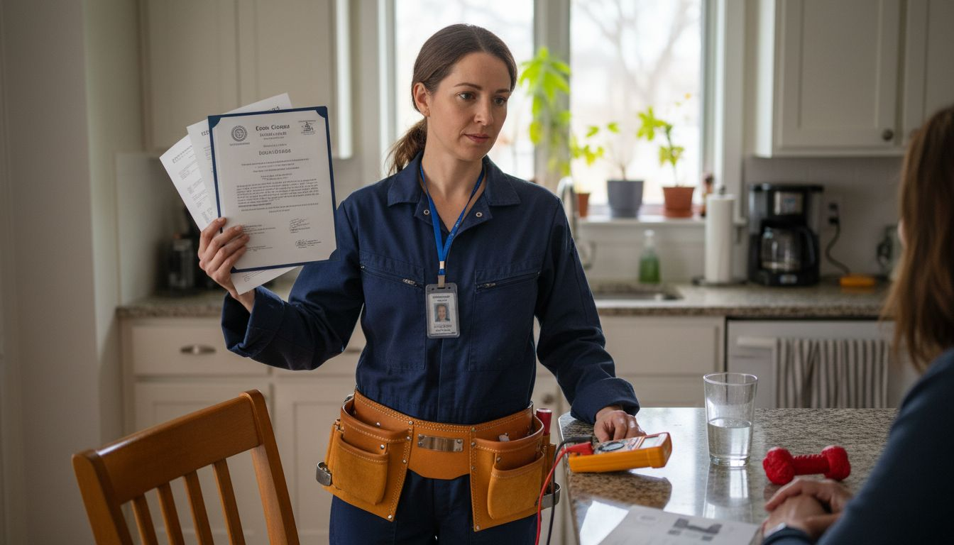 Certified technician shows credentials to homeowner