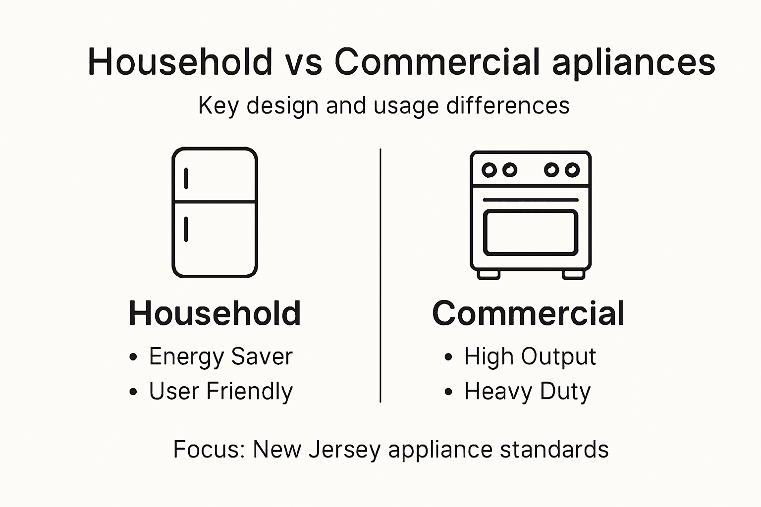 Infographic contrasting household and commercial appliances