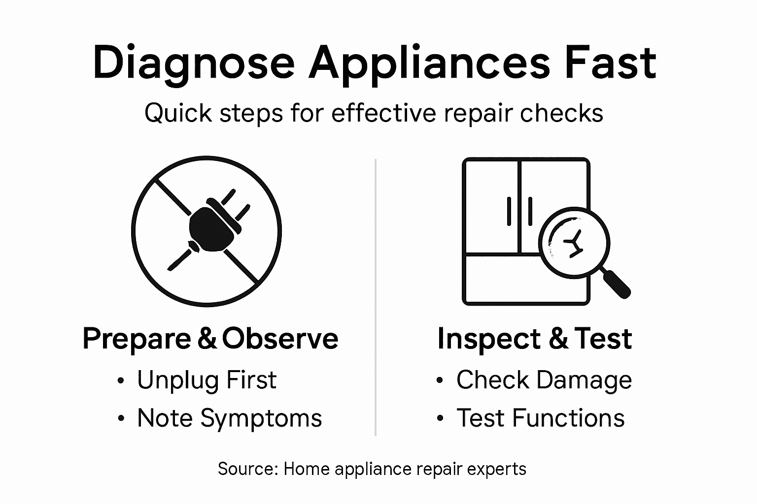 Infographic on appliance diagnosis quick steps