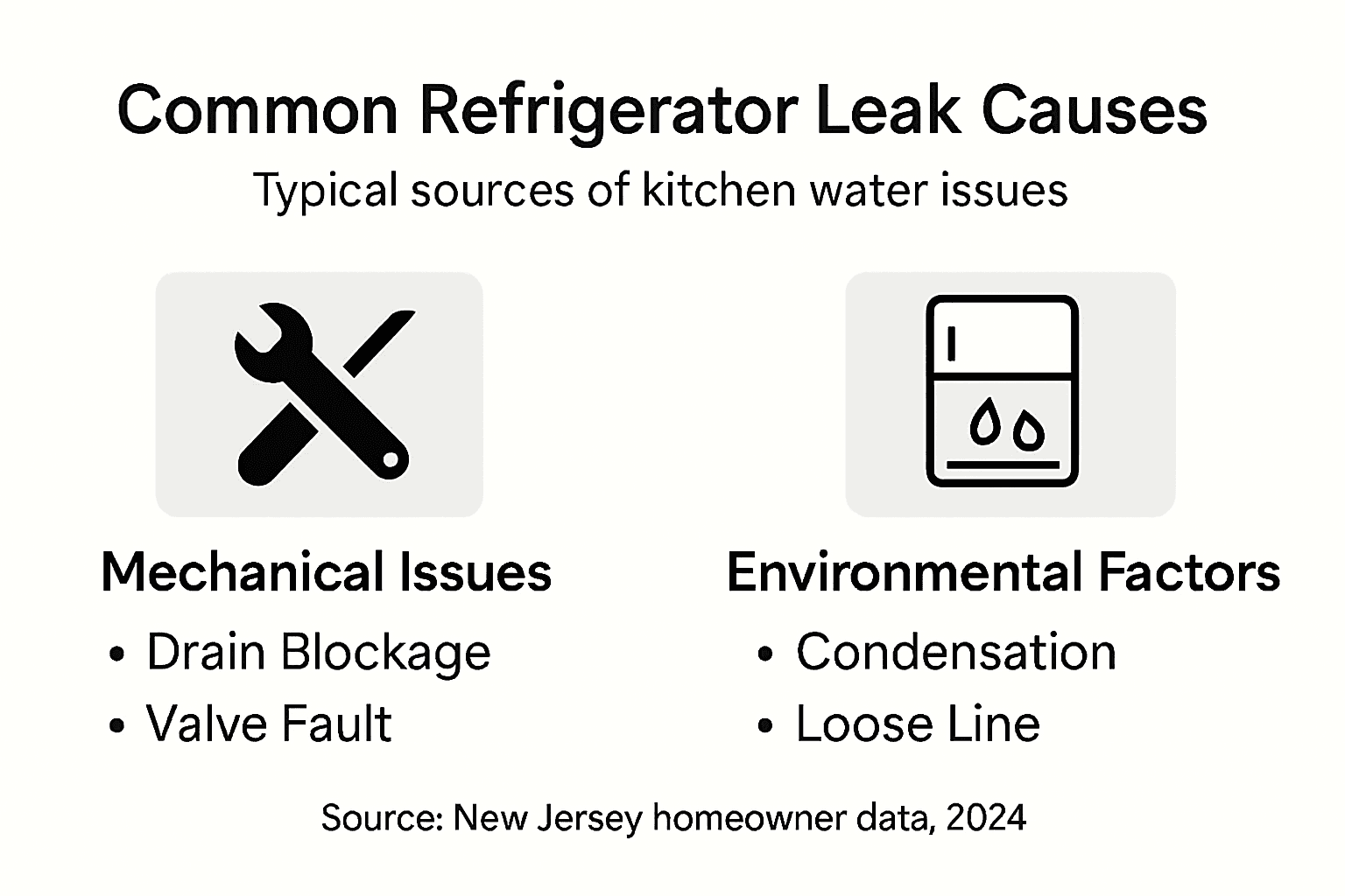 Infographic on refrigerator leak causes and factors