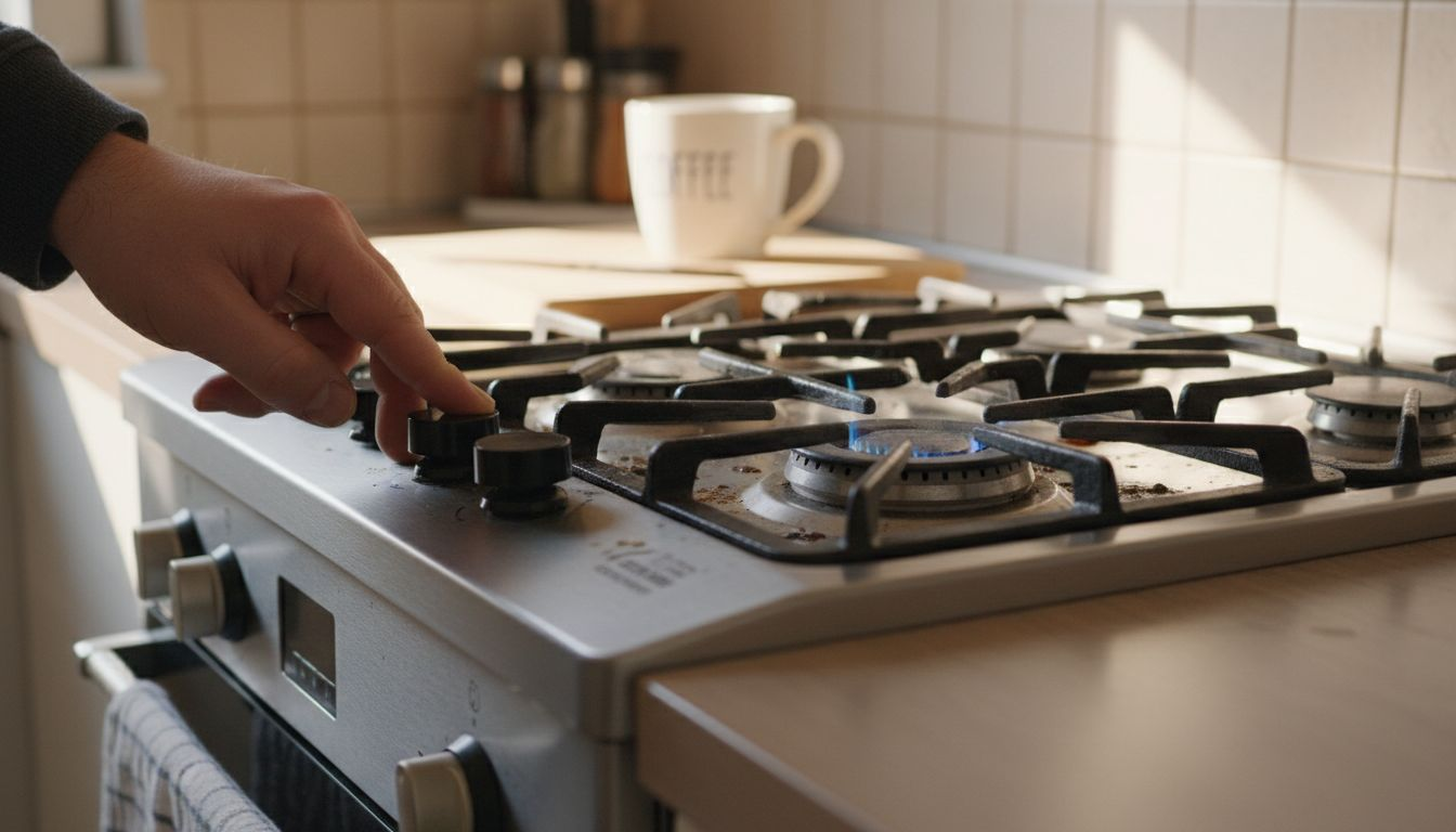 Close-up of gas stove ignition spark