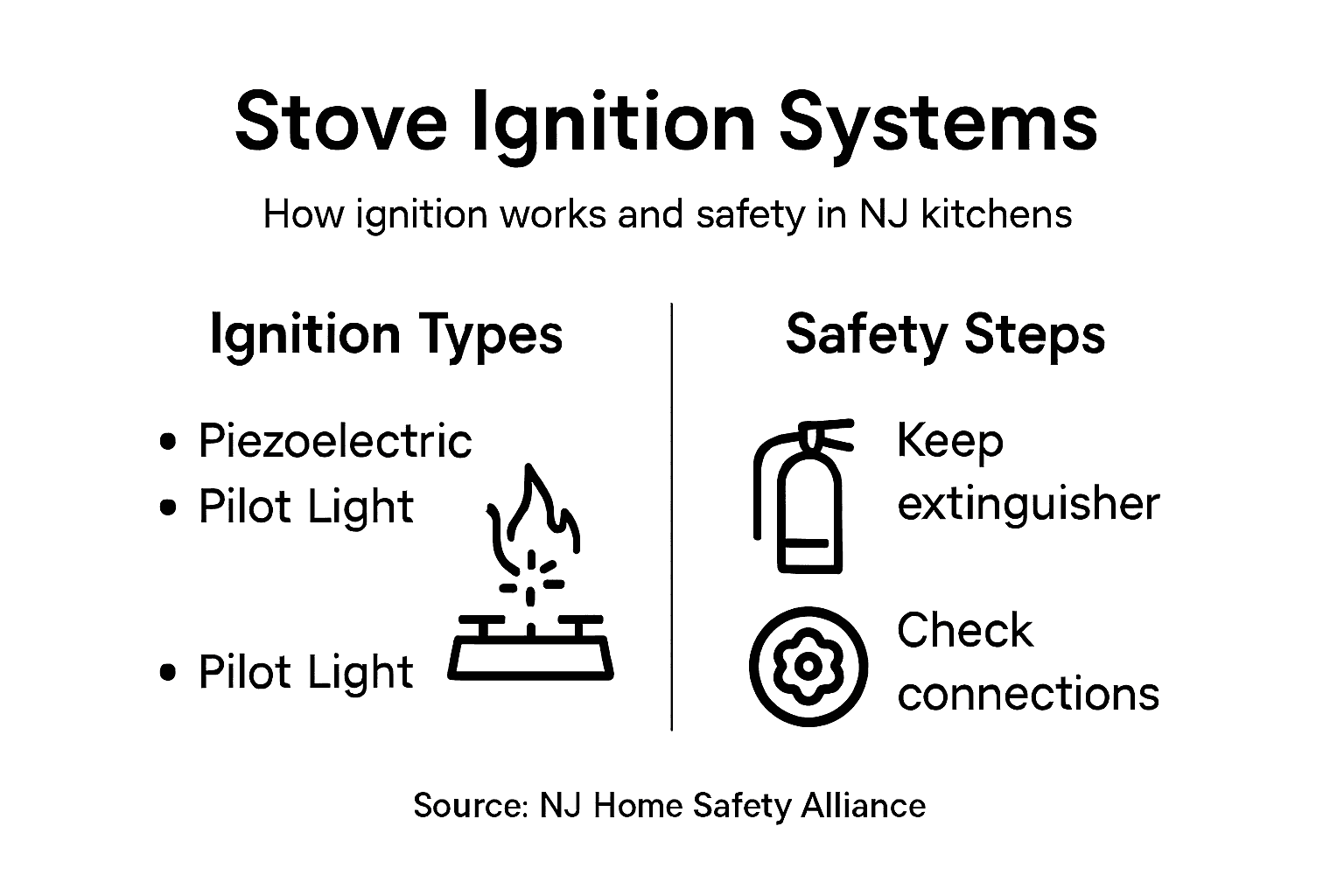 Infographic showing stove ignition types and safety