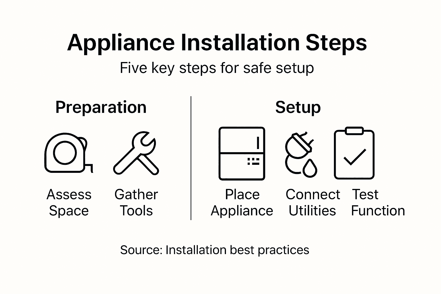 Infographic outlining five appliance installation steps