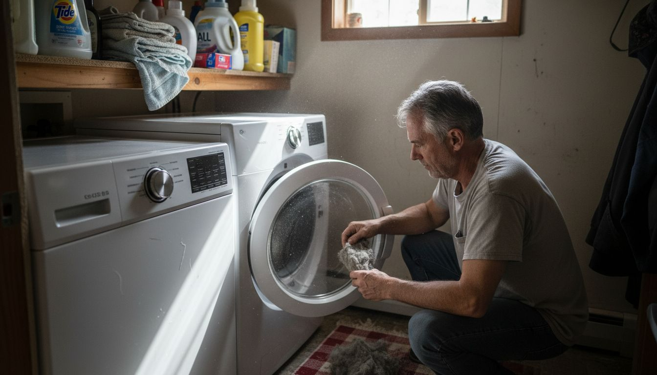 Man cleaning lint trap in dryer