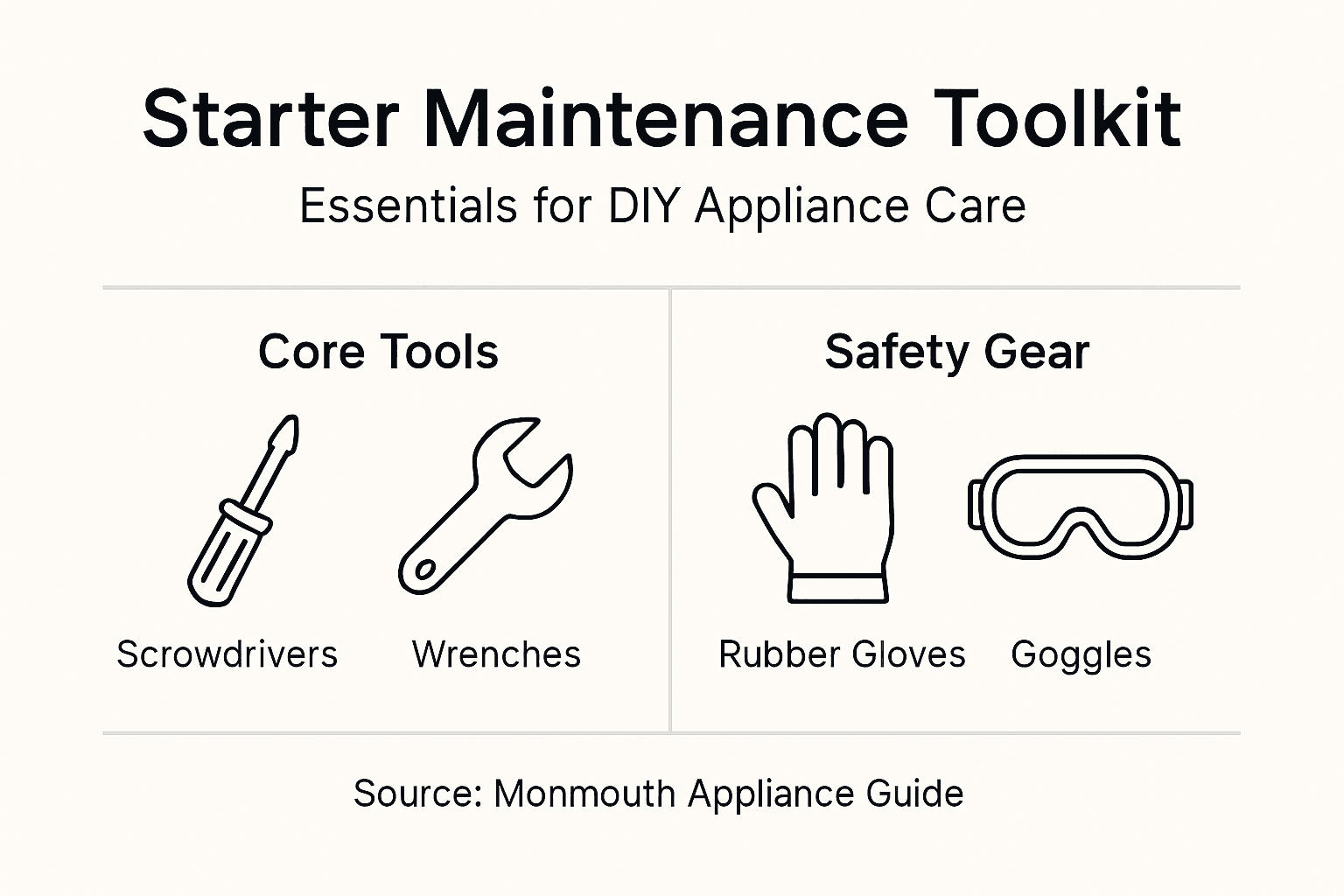 Infographic listing basic appliance maintenance toolkit