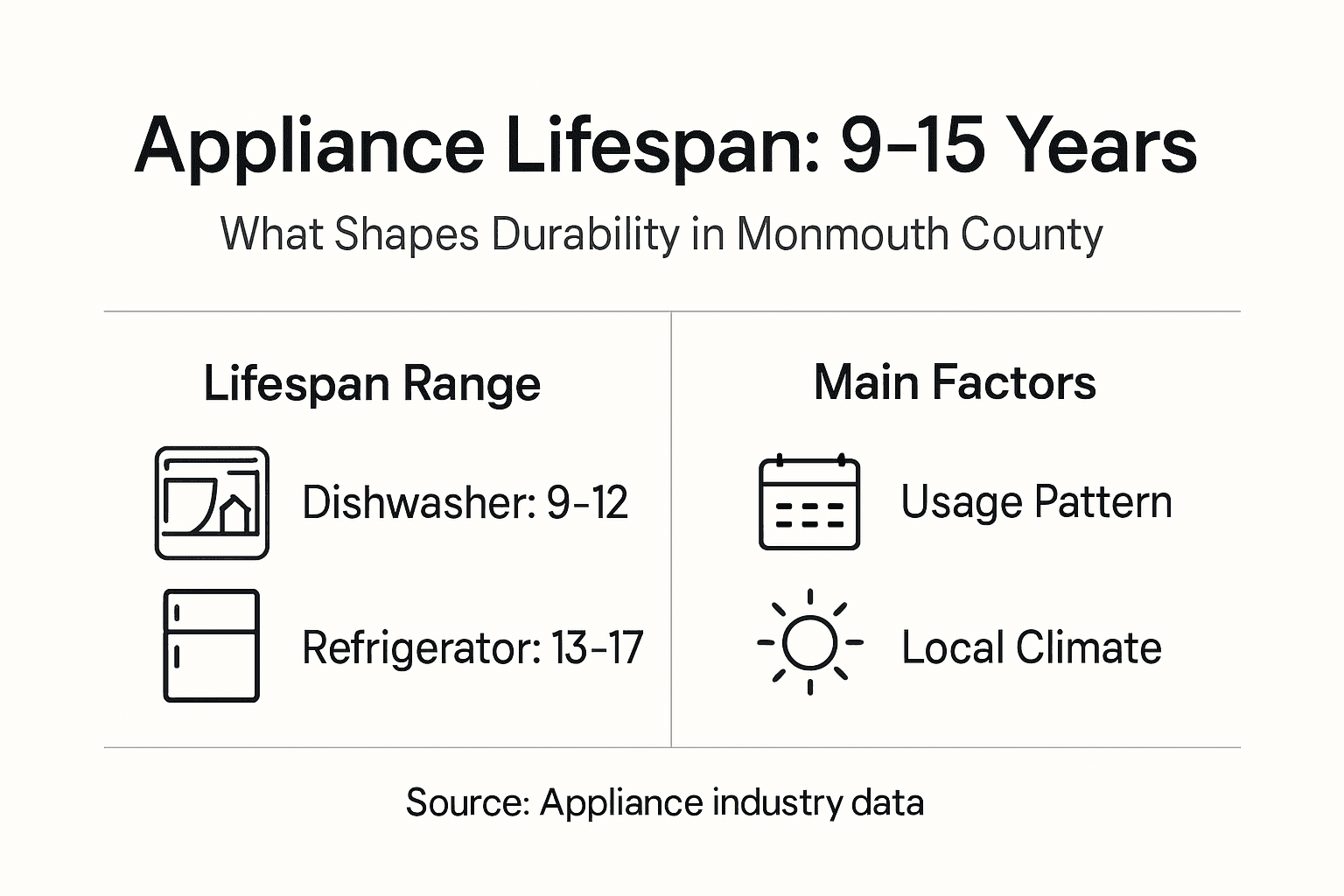 Infographic summarizing appliance lifespan and factors