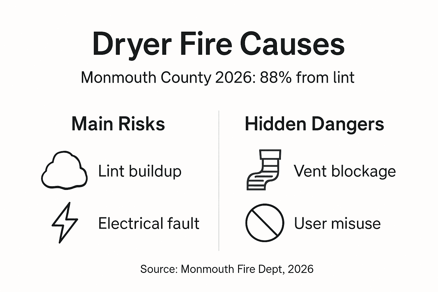 Infographic with dryer fire causes and main risks
