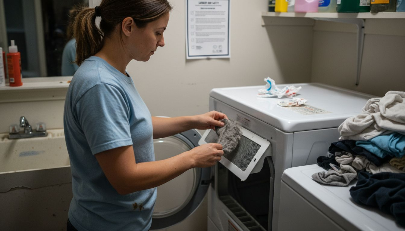 Person cleaning dryer lint trap close-up