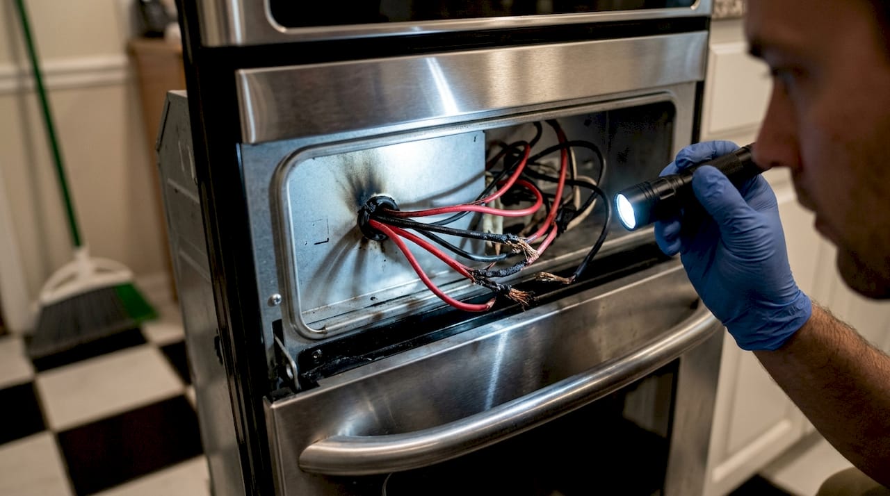 Damaged oven wiring highlighted during repair