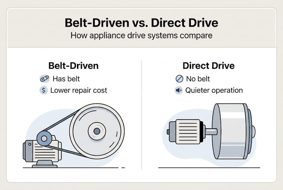 Belt-driven versus direct drive comparison infographic