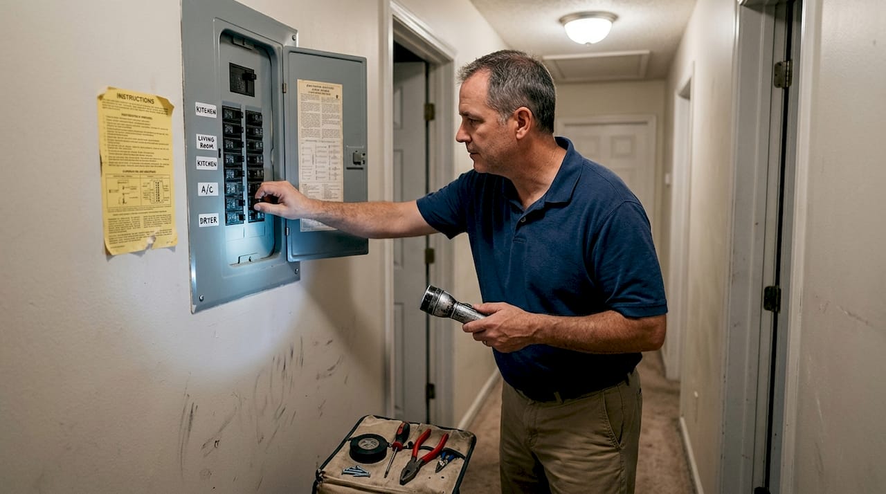 Man locating home electrical shutoff panel