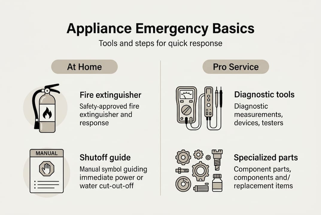Infographic showing emergency appliance tools and steps