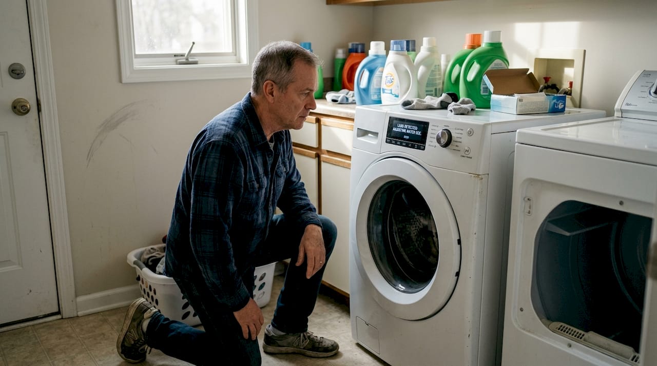Man checks washer smart sensor display