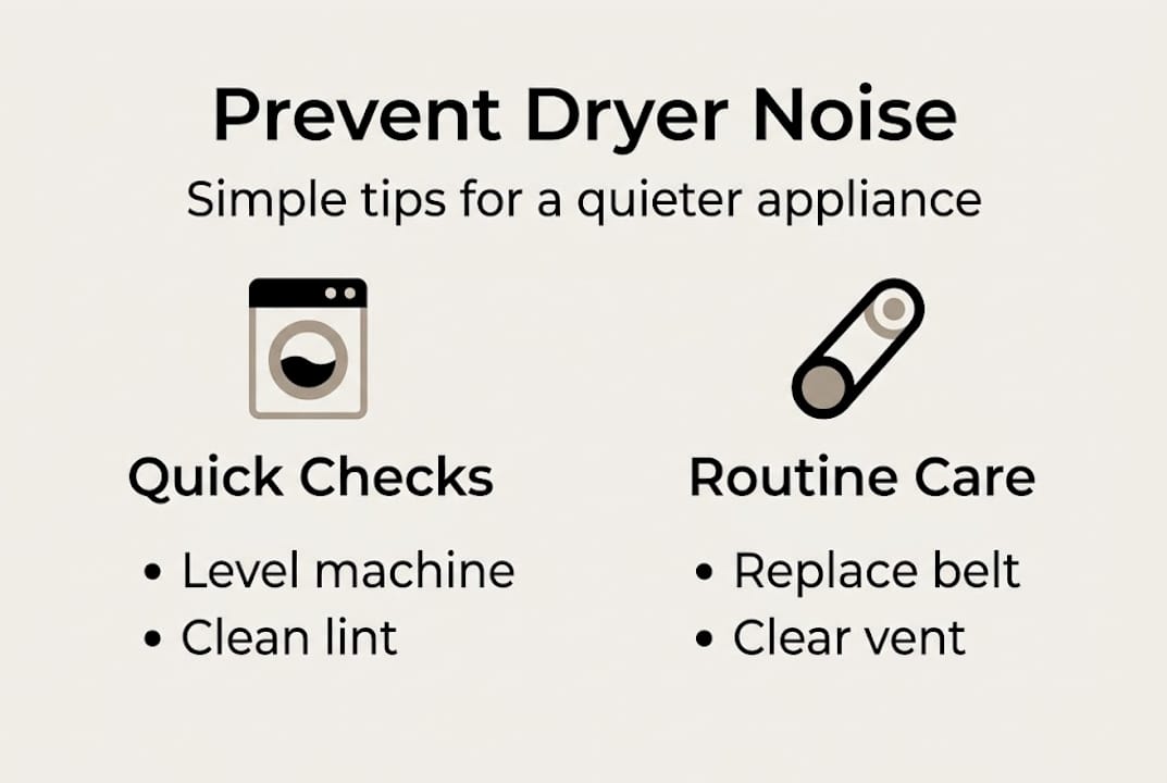 Infographic with four tips for preventing dryer noise