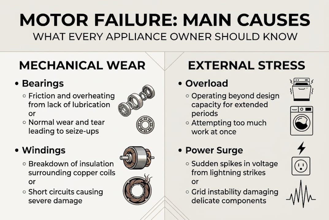 Infographic of main causes of appliance motor failure