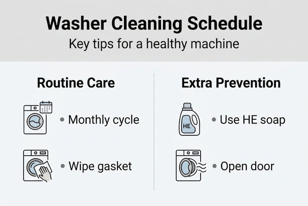Infographic showing washer cleaning and care tips