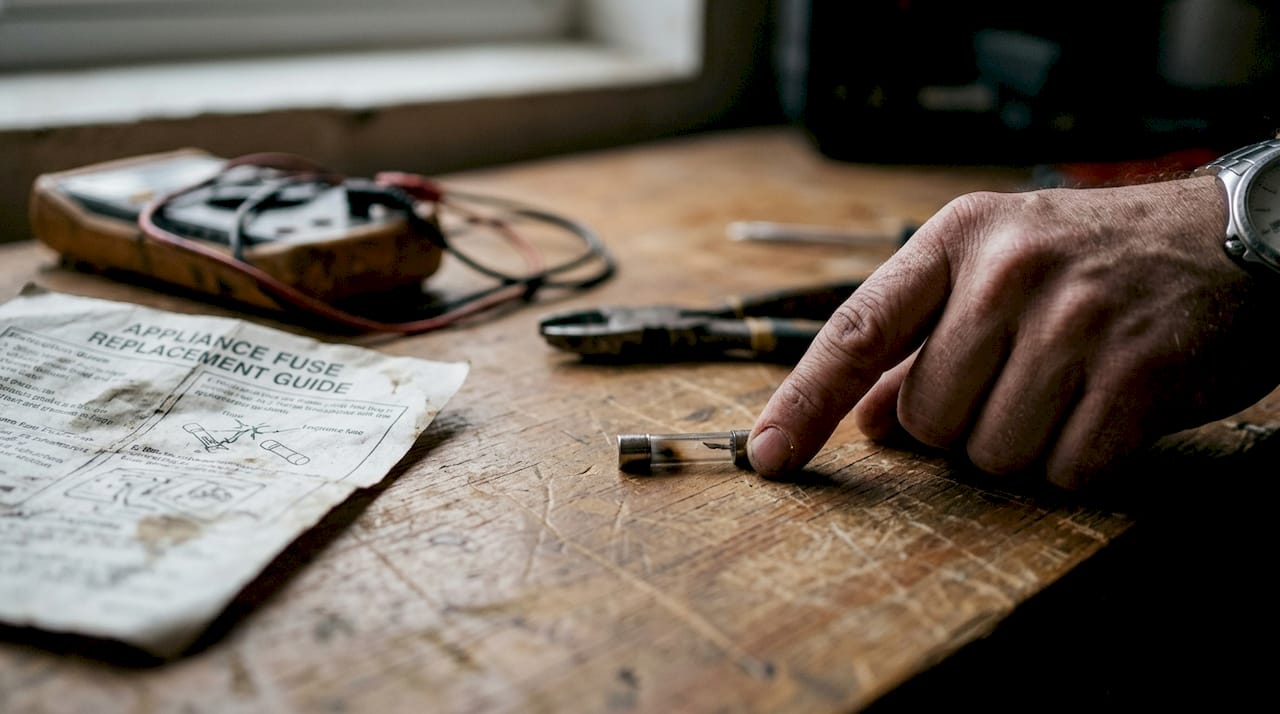 Macro closeup showing blown appliance fuse damage