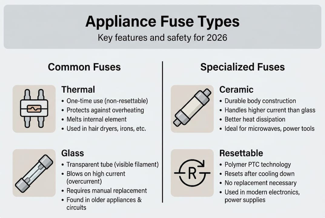 Infographic comparing key appliance fuse types