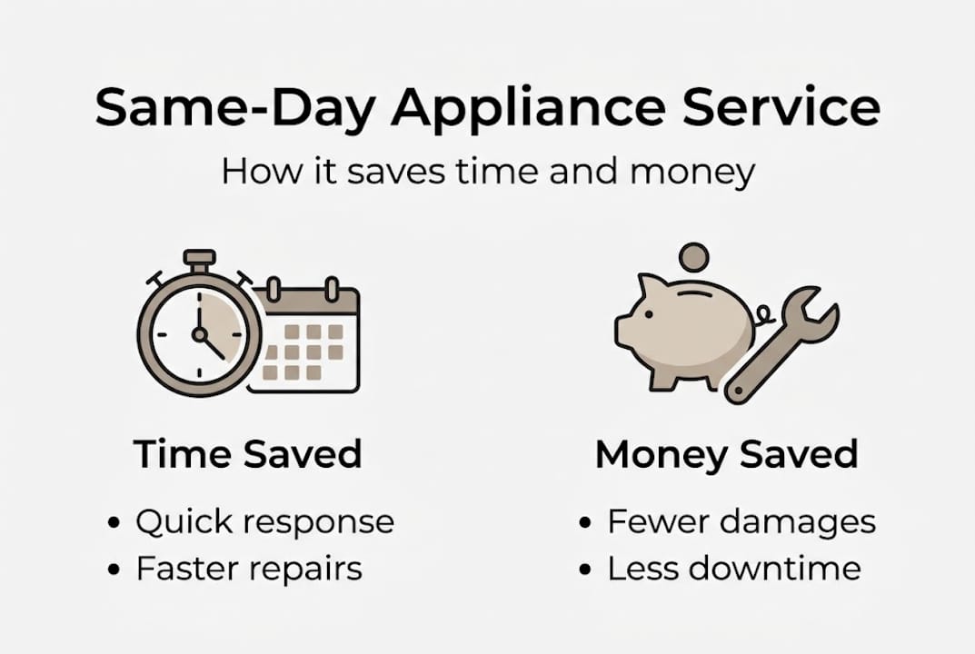 Infographic showing same-day appliance service benefits