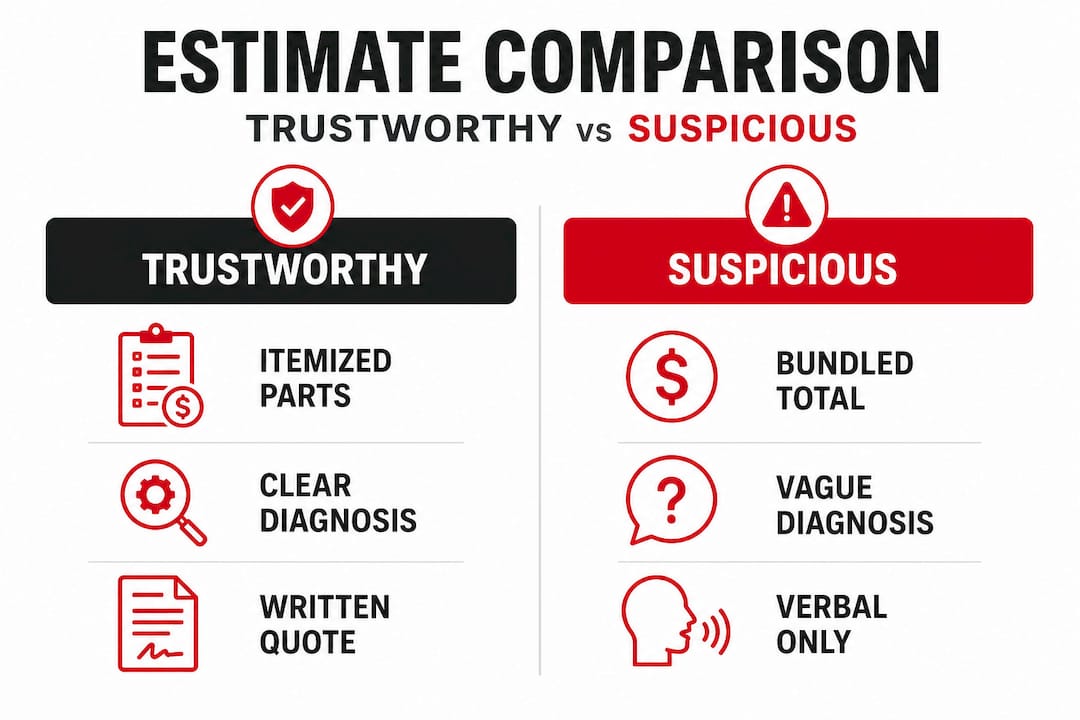Infographic comparing trustworthy versus suspicious repair estimates