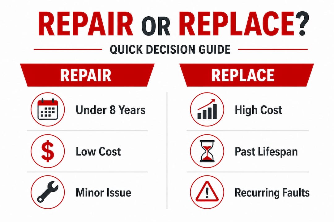 Infographic comparing when to repair or replace appliances