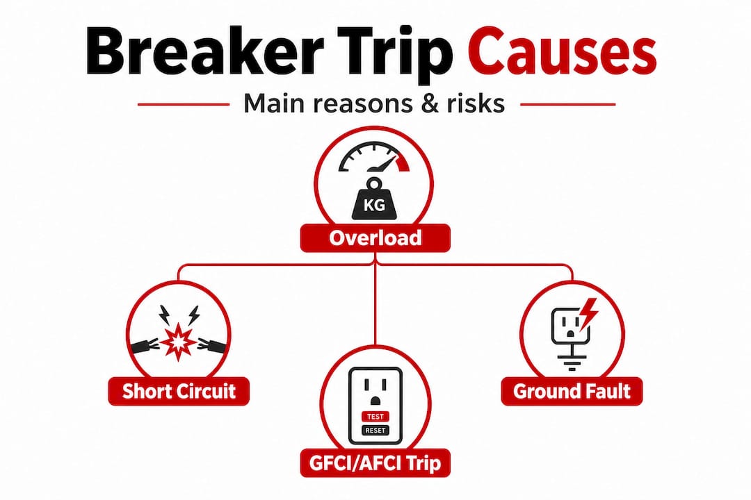 Hierarchy infographic showing causes of breaker trips