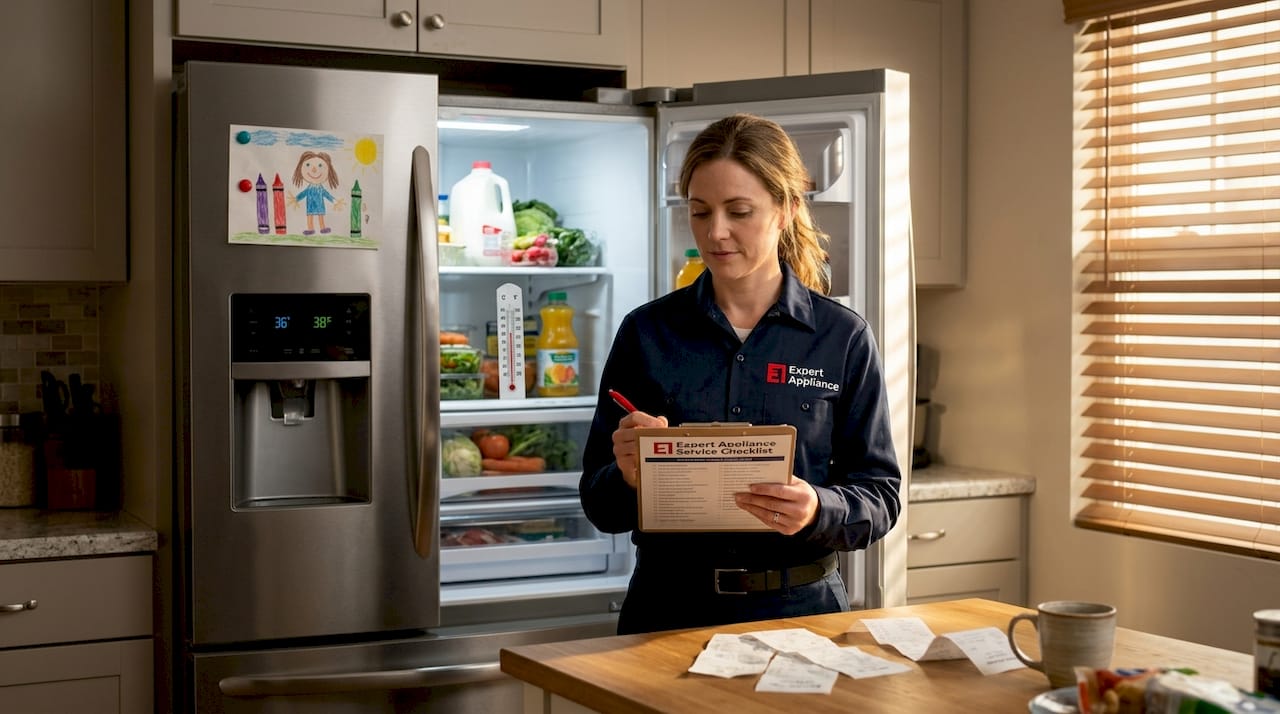 Checking refrigerator temperature with checklist