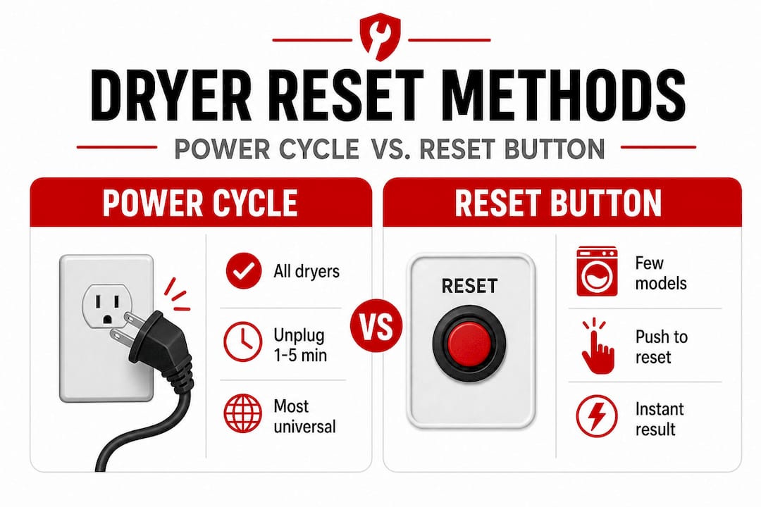Infographic comparing dryer reset methods side by side