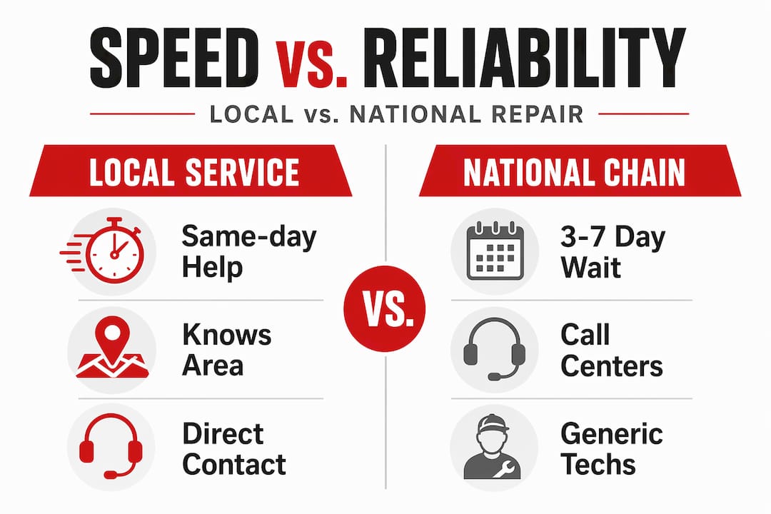 Infographic comparing local and national appliance repair