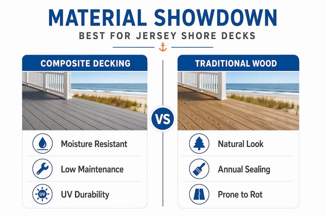Infographic comparing composite and wood deck materials