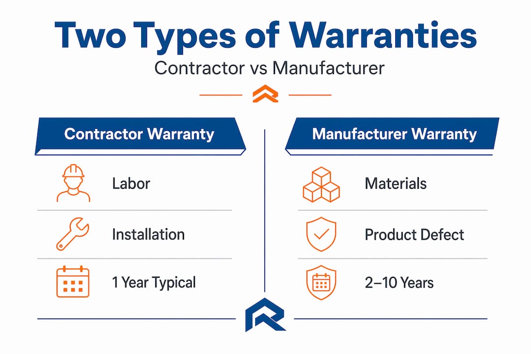 Infographic comparing contractor and manufacturer warranties