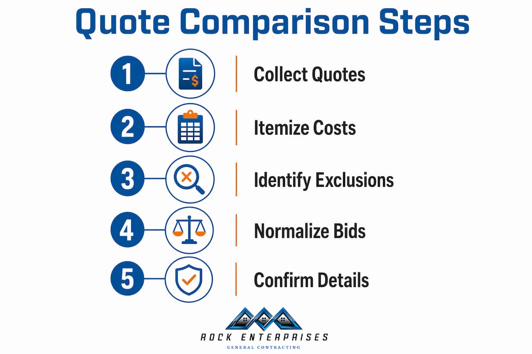 Infographic showing steps to compare renovation contractor quotes