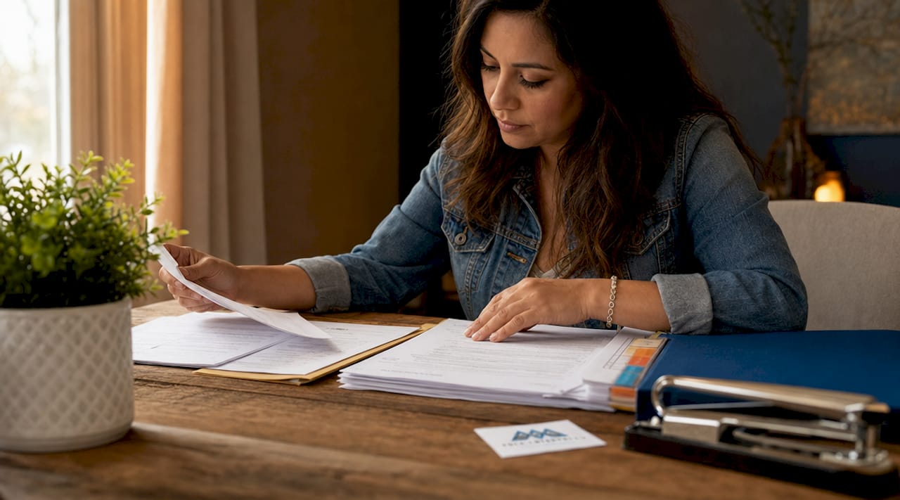 Hands organizing NJ contractor license paperwork