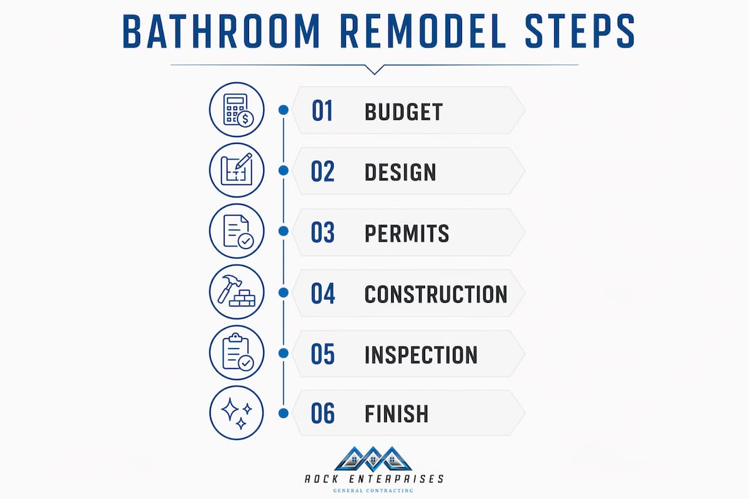 Infographic detailing bathroom remodel steps vertically