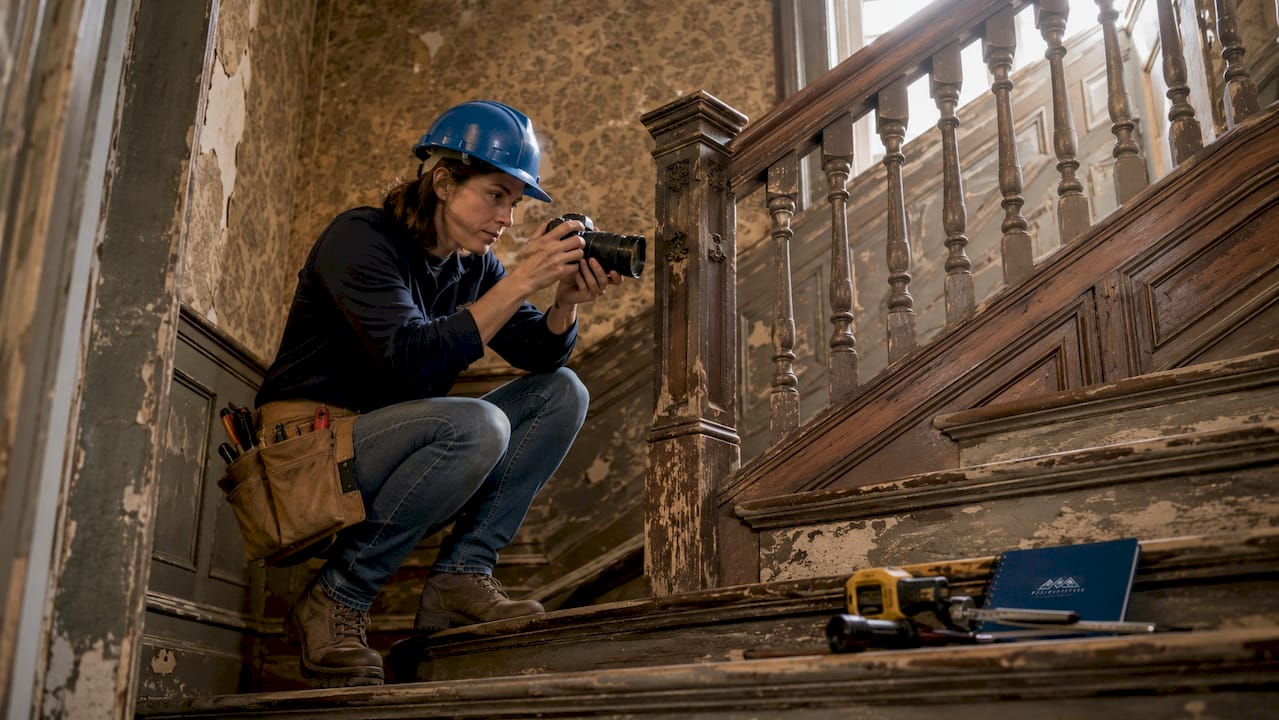 Architect inspecting historic home's millwork