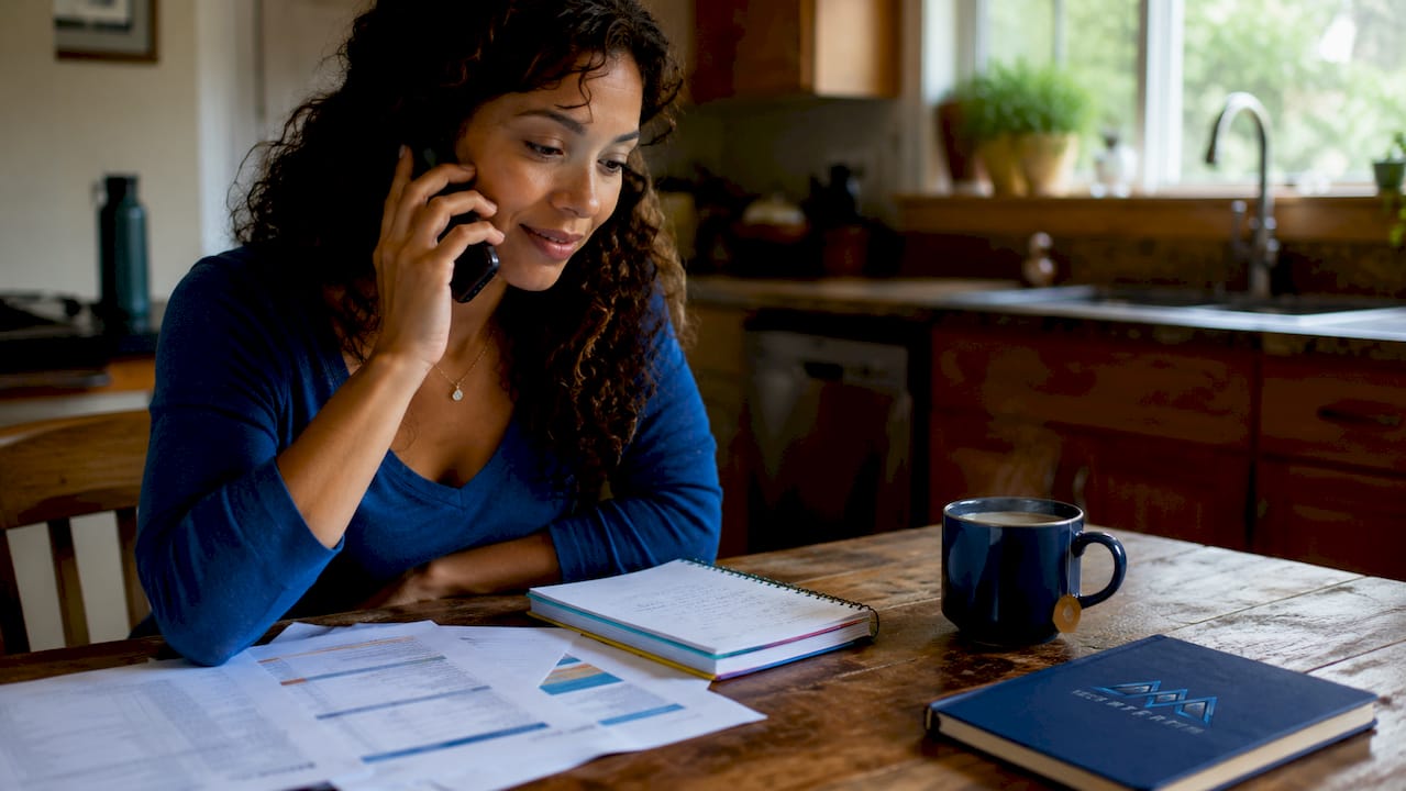 Woman calling contractor reference on phone