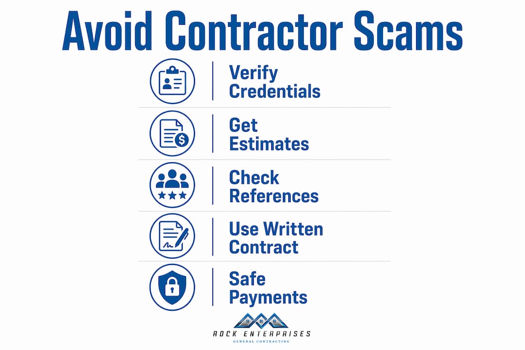 Infographic showing five steps to avoid contractor scams