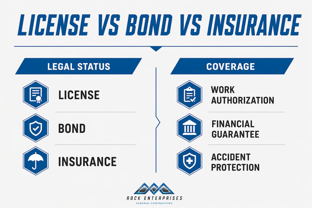 Infographic comparing license, bond, and insurance
