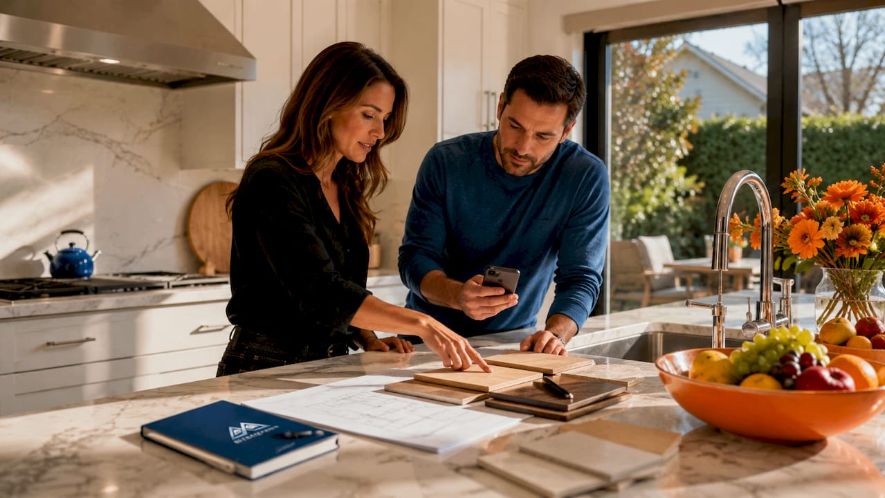 Couple reviewing kitchen remodel plans