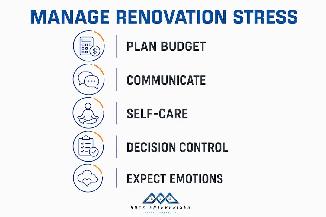 Infographic outlining steps to manage renovation stress effectively