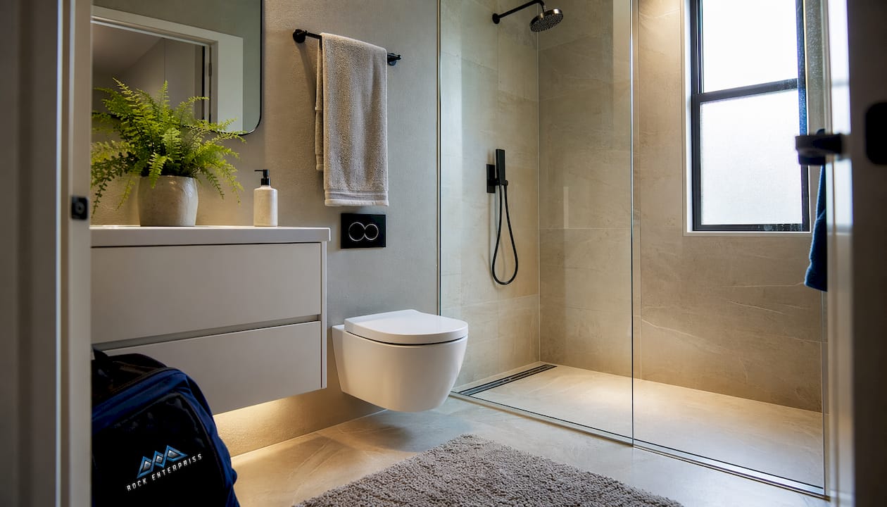 Finished small bathroom with walk-in shower