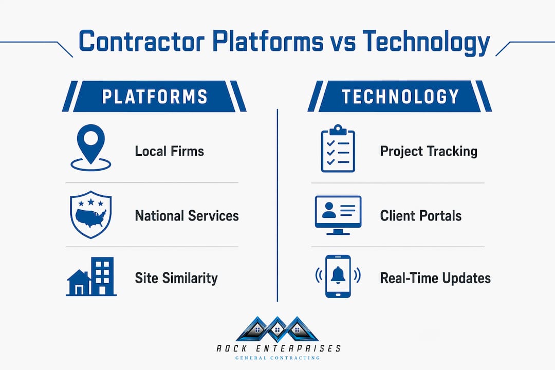 Infographic comparing contractor platforms and technology features