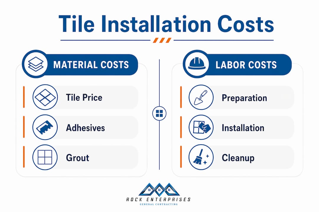 Infographic comparing material and labor tile installation costs