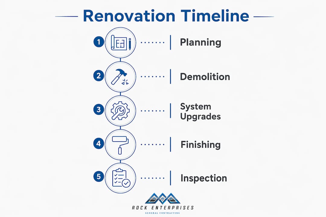 Infographic illustrating rental renovation timeline steps