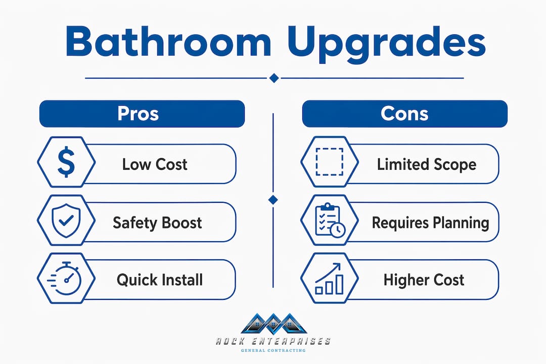 Infographic comparing pros and cons of bathroom upgrades