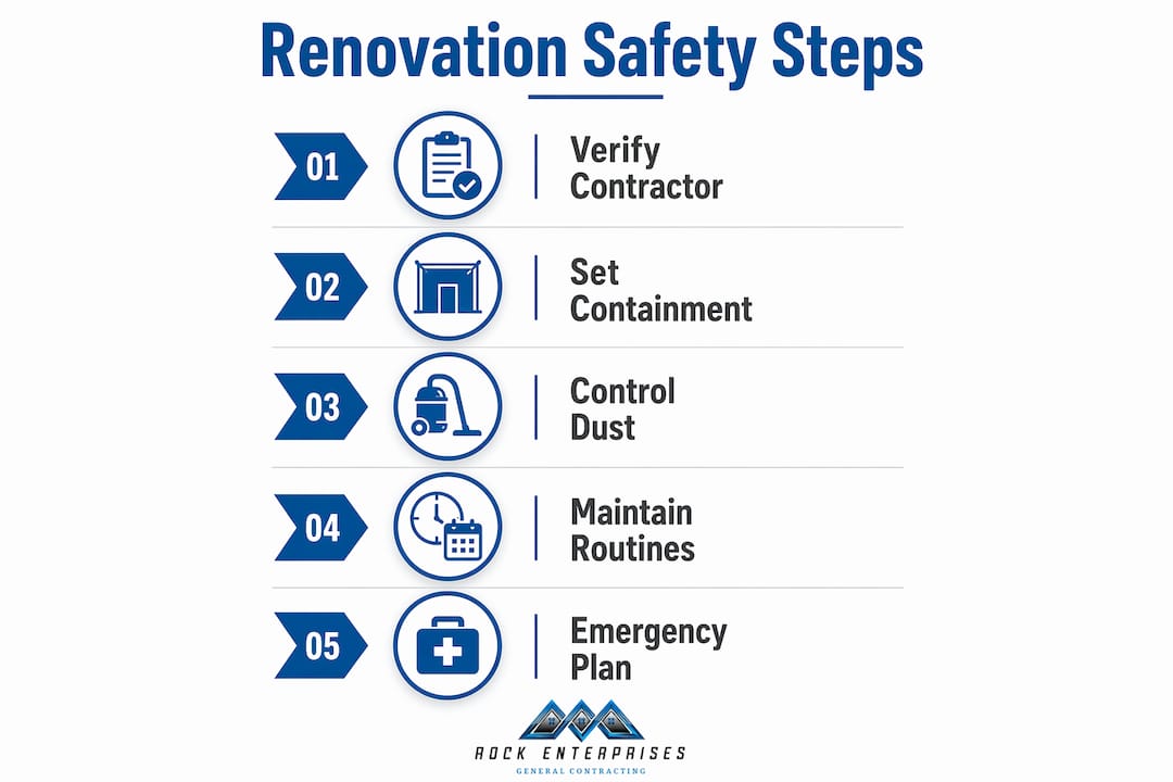Infographic outlining five key home renovation safety steps