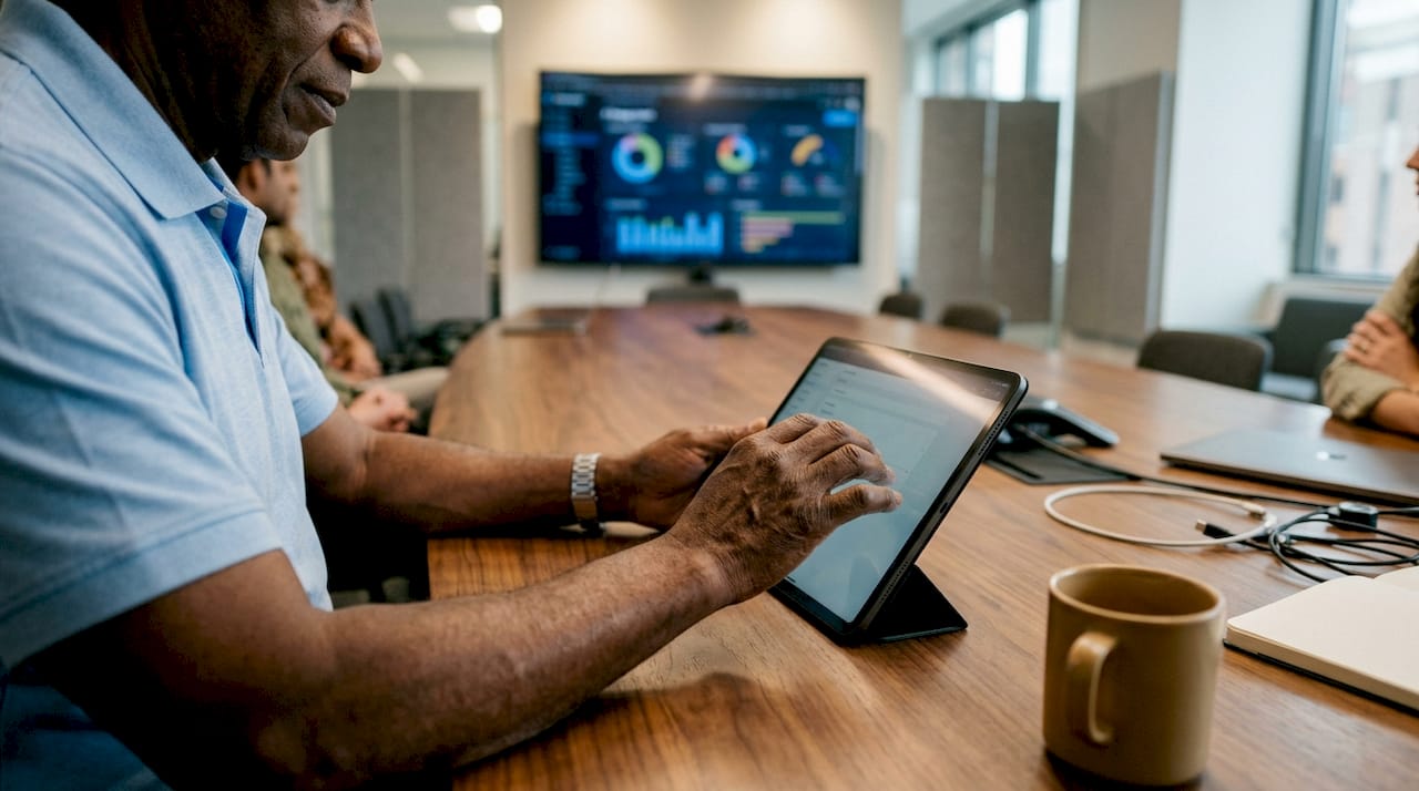 Hands typing on keyboard in IT change control setting