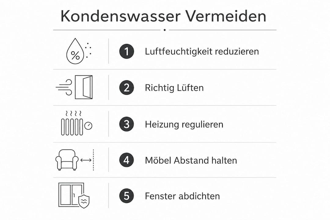 Diese Infografik veranschaulicht, wie Sie Kondenswasser effektiv vermeiden können – Schritt für Schritt erklärt.