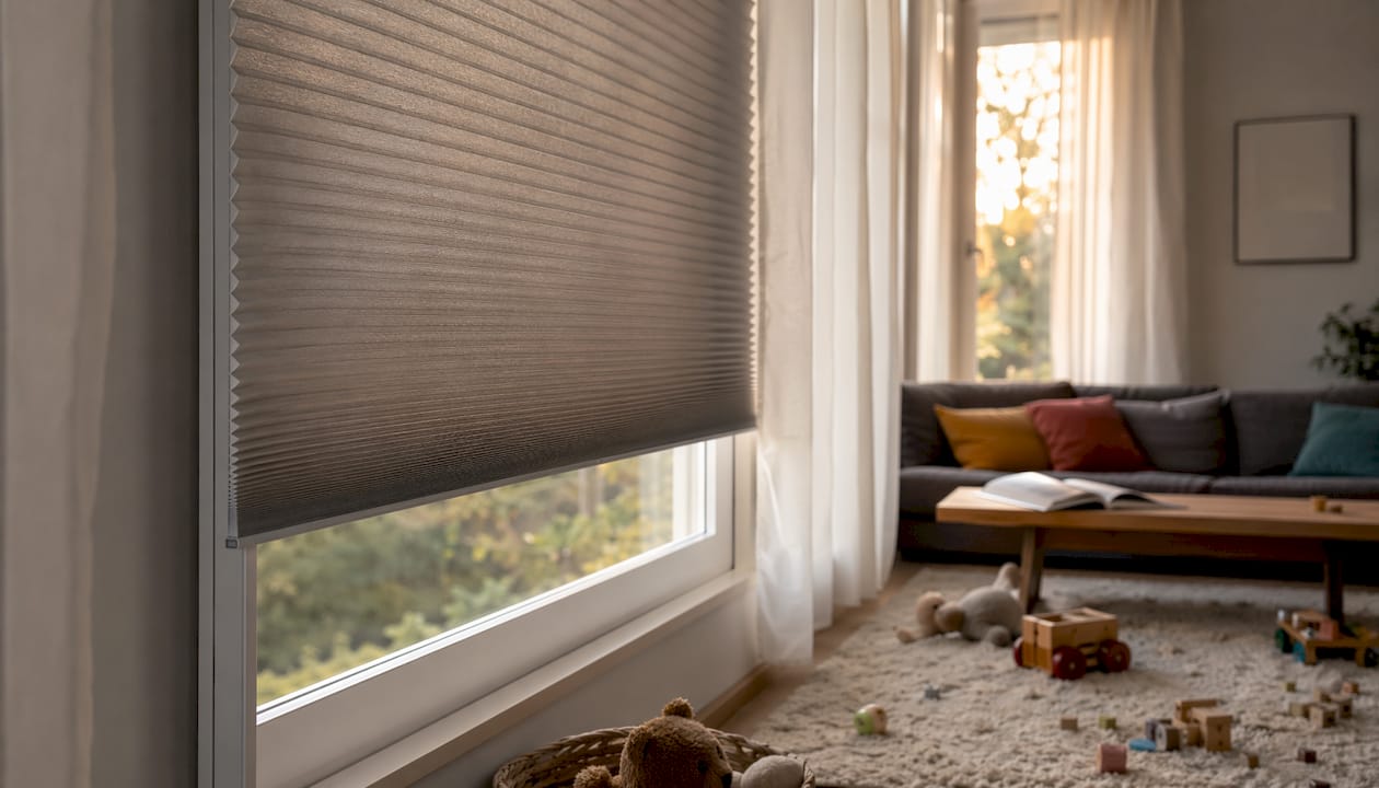 Detailansicht eines DUETTE Plissees am Fenster